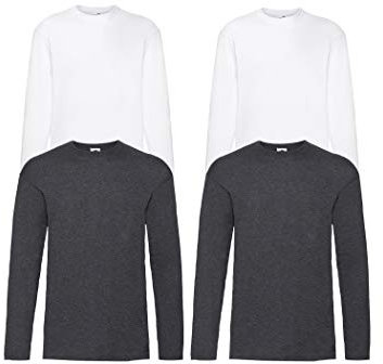 Fruit of the Loom Lot de 4 t-shirts à manches longues - Différentes couleurs au choix, 2weiss2darkheather + 1 bloc-notes Hl, M