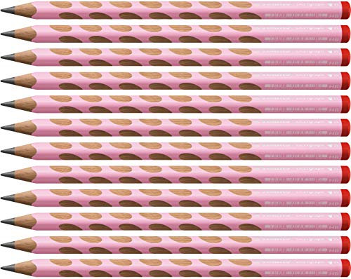 STABILO - Ergonomischer Dreikant-Bleistift für Rechtshänder - EASYgraph in pastellpink - 12er Pack - Härtegrad HB