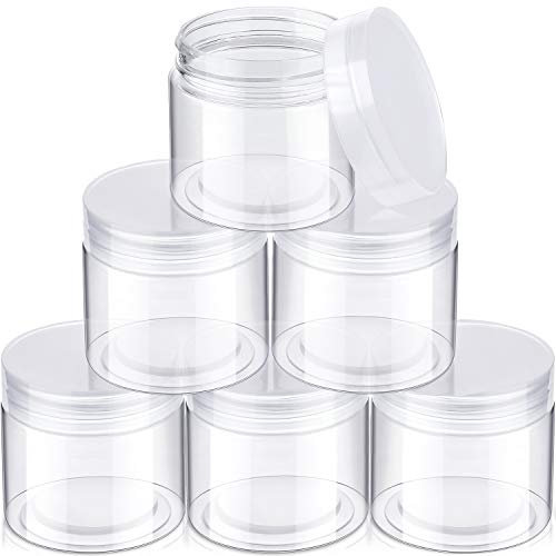 Lot de 6 pots ronds en plastique transparent anti-fuite avec couvercle pour rangement de voyage, ombre à paupières, ongles, peinture, bijoux (85 g, transparent)