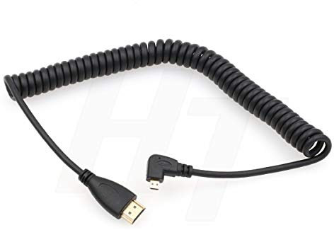 HangTon Spiralkabel für Handy, Tablet, Laptop, DV-Kamera, Computer-Monitor, links gewinkelt, 90 Grad, Micro-HDMI auf HDMI, HDTV, 1,2 m
