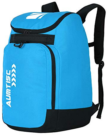AUMTISC Skischuhtaschen mit Helmfach und Rucksackgurten, Skirucksack Skischuhrucksack mit Helmtasche, Skitasche Siksack für Skistiefel, Schlittschuhe, Snowboard (Blau, 45L)