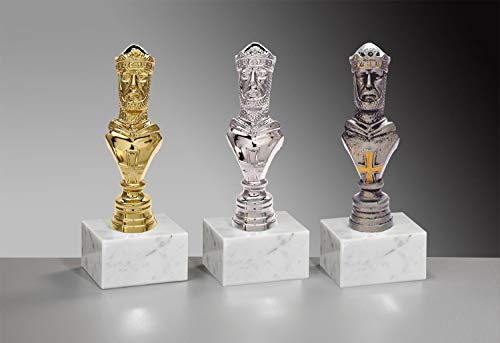 Henecka Schachport-Pokal, Schach-Trophäe, König auf Marmorsockel, mit Wunschgravur, wählbar in 3 Farben