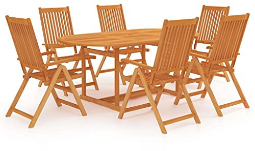 vidaXL Teak Massiv Gartenmöbel 7-TLG. Sitzgruppe Gartengarnitur Sitzgarnitur Gartenset Gartentisch Gartenstuhl Tisch Stühle Holztisch Holzstuhl