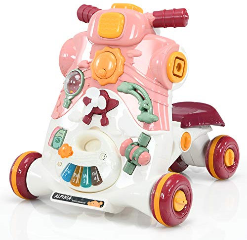 GOPLUS 3-in-1 Lauflernwagen, als Spielzentrum Lauflernhilfe Rutschauto, Abnehmbares Spielbrett, mit Licht & Musik, Vielseitiges Spielzeug, Geschenk für 12-36 Monaten (Rosa)