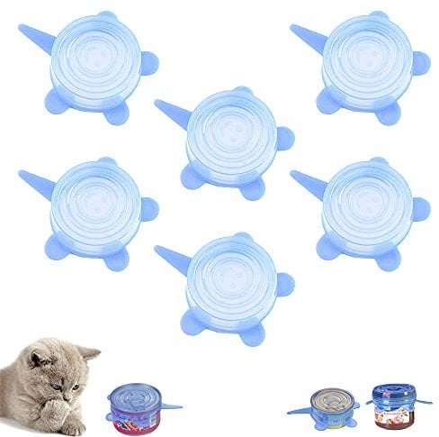 6 Stück Tierfutter-Dosendeckel,Haustierfutterdosenabdeckung passend für alle universellen, dehnbaren Silikondeckel für Katzendosen, für Hunde und Katzen, blau (Pet lids)