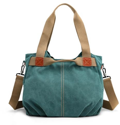 DIRRONA Casual Bolso de Mujer Moda Lienzo Bolsos Bandolera Viajes Bolso Bandolera Mujer Bolsa de Lona Trabajo Compras Bolsos Cruzados Multibolsillos Uso Diario Verde