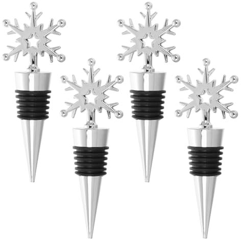 Christmas Wine Stoppers Reusable Bottle Stoppers Snowflake Shaped 4pcs for Beverages Soda Liquors Oils Wine Plug Sealing Stopper