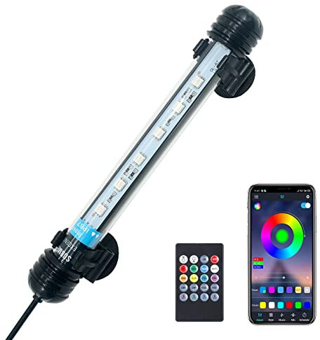 VARMHUS Submersible LED Aquarium Light,Fish Tank Light with Remote Controller&APP Control,DIY Full Spectrum Optional Color&Intelligent Timing and Dimming,29 Light Modes and 4 Music Modes RGB-19cm