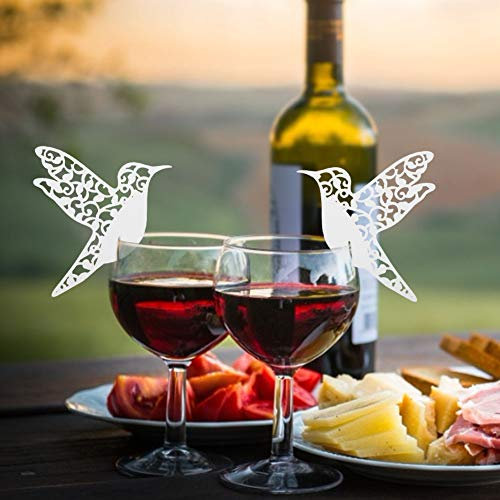 Ausla Hochzeit Tischkarten Schön 50 Stück Vogel Namenskarten Weinglas Beschriften Platzkarten für Hochzeit Geburtstag Konfirmation Kommunion Taufe Feier (Weiß)