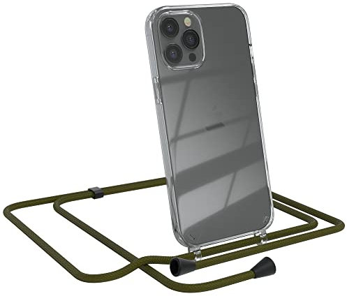 EAZY CASE Handykette kompatibel mit iPhone 12 Pro Max Handyhülle mit Umhängeband, Handykordel mit Schutzhülle, Silikonhülle, Hülle mit Band, Kette mit Hülle für Smartphone, Grün - Clips Schwarz
