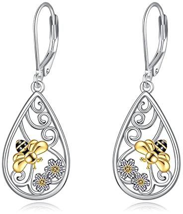 POPLYKE Bienen Hängend Ohrringe Sterling Silber, Filigrane Ohrringe Schmuck Geschenke für Damen und Mädchen