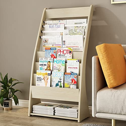 ZIMGOD Prospektständer Zeitschriftenhalter Magazinständer aus Holz, Großer Prospektständer für Den Wohnzimmerboden, Zeitungsständer/Katalogständer (Color : Natural)