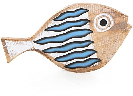 Logbuch-Verlag Großer Fisch Figur blau Holz Dekoration zum Aufhängen oder Hinstellen Geschenk 30 cm Massivholz maritime Deko