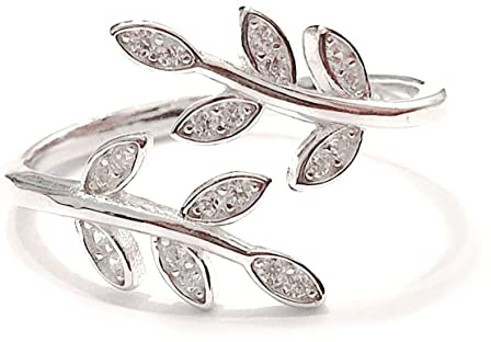 Sterling Silber 925 klar CZ Ring Blatt Lorbeer Naturzweig verstellbares Band winzige Diamanten