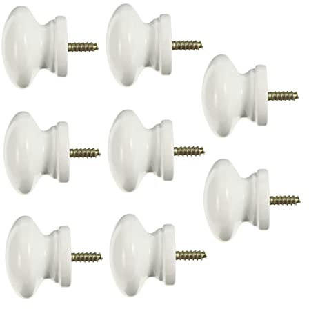 Yardwe 8pcs Self-Tapping Wood Handle White Cabinet Knobs Handles for Dresser Drawers Furniture Knobs Round Wood Cabinet Pulls Wardrobe Handle Chinese Door Knob Cabinet Door Handles
