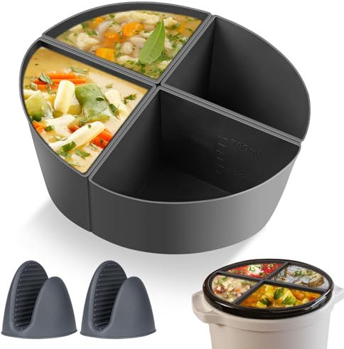 Aolso Silicone Slow Cooker Liners for 6QT Crock Pot, 4In1 Dividers With 2PCS Silicone Oven Mitts(Grey)