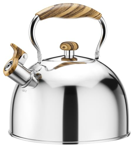 Chefbar 2.6 Quart Whistling Tea Kettle for Stovetop, Silver