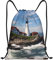 TOMPPY Portland Head Bedruckter Kordelzugbeutel mit Leuchtturm-Motiv, Rucksack, Sport, Fitnessstudio, Sackpack, für Damen und Herren, Schwarz, M
