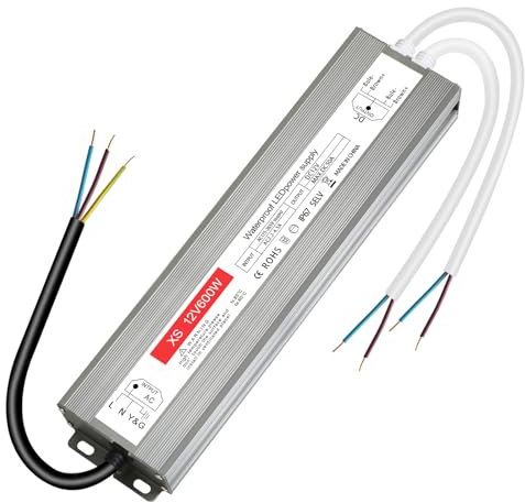 led trafo 12v 50A, IP67 Wasserdicht led transformator 12v 600w, trafo 230v auf 12v, led netzteil 12v, LED Trafo 12V 600W, kein LED-Flimmern, Kein Rauschen, led driver 12v für G4 GU5.3 MR11 MR16