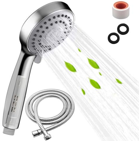 Teronbeta Aspersores de ducha y mangueras con filtro de 1,5 metros, aspersores de ducha de alta presión en 3 modos de inyección, adecuados para aspersores de filtro de agua dura, baja presión de agua