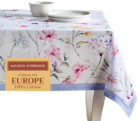 Maison d' Hermine Tischdecke, 100% Baumwolle 160cm x 220cm waschbare, quadratische Tischdecke, dekorative Tischdecke für Muttertagsgeschenke, Buffetpartys und Camping, Summer Floral – Frühling/Sommer