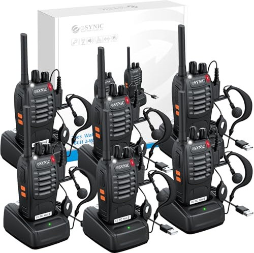 ESYNiC 6PZ Walkie Talkie Ricaricabile VOX Handsfree Radio Walkie-Talkie Professionali 16 Canali PMR 446MHz Lunga Distanza 6x Walky Talky Ricetrasmettitori Portatile con USB Caricabatterie e Auricolari
