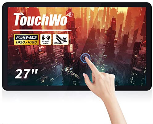 TouchWo Monitor industriale capacitivo touchscreen da 27 pollici, 1920 x 1080P, altoparlanti integrati, VGA, DVI e pannello tattile HD-MI per PC, piccole imprese, ristoranti
