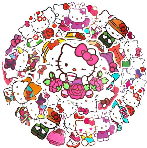 Aufkleber Katzen Kinder, 100 Stück Hello Kitty Sticker Set, Wasserfest Kawaii Katzensticker, DIY katzenstickers, Bulk-Aufkleber Graffiti Cat für Kindergeburtstag Mitgebsel Festival Party Deko