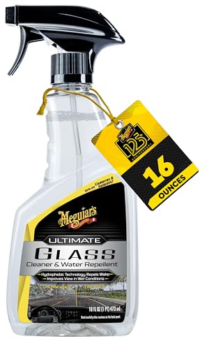 Meguiar's Ultimate Glass Cleaner & Water Repellent - Premium Glass and Window Cleaner for Quick Cleaning with Hydrophobic Technology that Acts as a Rain Repellent Improving Visibility in Rain - 16oz