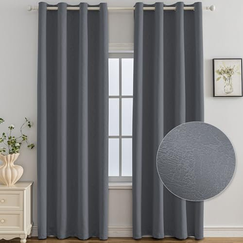 Ystyle Verdunklungsvorhänge 2er Set, Thermovorhang Gegen mit Ösen, 140x300 cm, Modern Gardinen Abdunkelnde Vorhänge Wohnzimmer Schlafzimmer, Schallschutz Vorhang, Grigio Scuro