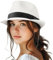 Strohhut für Damen und Herren, verstaubar, kurze Krempe, aufrollbar, Trilby-Hut, Panama, Sommer, Strand, Sonnenhut, LSF 50+, Weiss/opulenter Garten, M/L