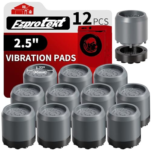 Ezprotekt Coussinets anti-vibrations pour machine à laver avec ventouse puissante, 12 coussinets pour pieds de machine à laver, tapis anti-vibration antidérapant, rehausseurs de lit de 6,3 cm, gris