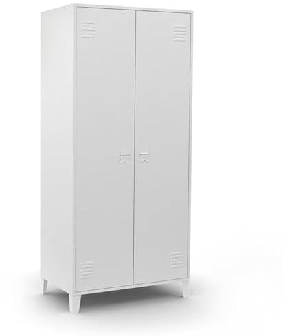 IDMarket - Armario Ester, 2 puertas, metal, blanco, diseño industrial