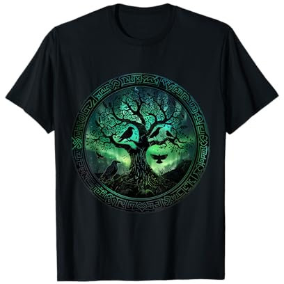 Hugin & Munin T-shirt Corbeau d'Odin Viking Arbre de Vie T-Shirt