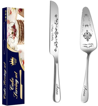 Malihome Juego de cortadores de tartas de boda personalizados, juego de cuchillos y espátulas para tartas de cumpleaños personalizables, de cumpleaños (cumpleaños de plata)
