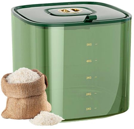 ARSBORUI Reis Aufbewahrungsbox, 5KG Reis Aufbewahrungsbehälter mit Deckel Luftdicht, Feuchtigkeit Reisbehälter Reisbox, Getreidevorratsbehälter Küche Vorratsdosen für Reis, Mehl, Nüsse (Green)