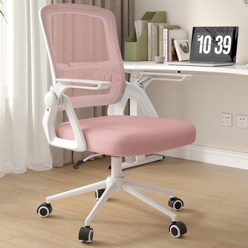 naspaluro Sedia da Ufficio Scrivania Ergonomica, Con Braccioli Pieghevoli, Altezza Regolabile, Seduta e Schienale in Rete Respirante, Girevole con Ruote, Funzione Oscillante Rosa