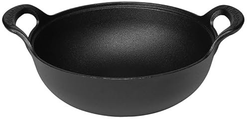 Firequasar Cast Iron Wok with Loop Handle, Large Wok Stir with Dual Handle, Pre-Seasoned Woks & Stir-Fry Pans (10 inch)