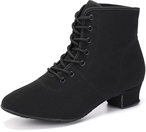 HROYL Stivali da Ballo Latino Americano Donna Punta Chiusa Tacco Basso Scarpe da Ballo Salsa e Bachata Nero-3.5-S,EU 40