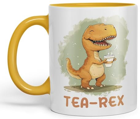 Vixar Tea-Rex, Dinosaurus, Dino Joke sarkasm Sarcastic Ceramic Coloured Mug Cup for Tea Coffee Hot Brew 330ml 11Oz Gift (G Yellolw)