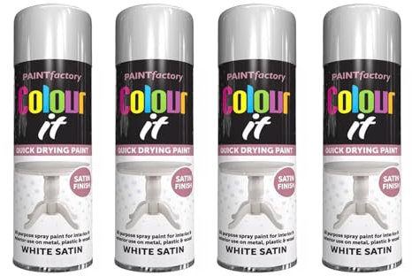 SDMAX White Satin Aerosol Spray Paint, Quick Drying, Satin Finish, Smooth Coating, Long Lasting, Compact And Lightweight, Easy To Use, Interior & Exterior Use, 250ml (4PCS)