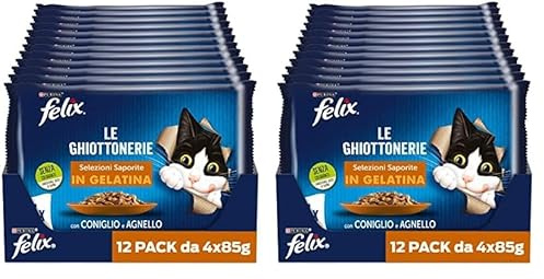 Felix Cibo Umido per Gatti con Coniglio e Agnello, 48 buste da 85 g Ciascuna, Uomo, 1 Unità Confezione
