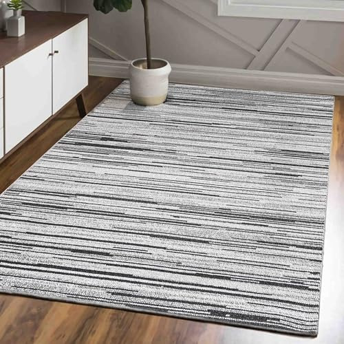 Mazovia Teppich Wohnzimmer 140x200cm Anthrazit Grau Abstrakt Skandinavisch | Teppich für Schlafzimmer Esszimmer Büro Weich Pflegeleicht Tierfreundlich Allergikerfreundlich Fußbodenheizungsgeeignet