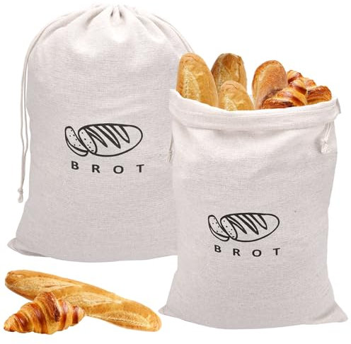 2 Stück Leinen Brotbeutel, 40cm X 30cm Brotbeutel Aufbewahrung Frischhalten, Brötchenbeutel mit Kordelzuwieder Verwendbarebrotsack zum Frischhalten Leinen für Brot, Nüsse, Obst, Gemüse, Körner