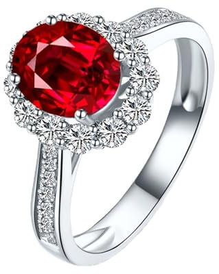 Tolldek Gold 18 Karat Ring, Klassiker Zart Trauringe mit Rubin 1.4ct Ovalschliff, Verlobungsring mit Diamant Au 750 Bandringe Echt Gold Schmuck, Gr.69 (22.0)