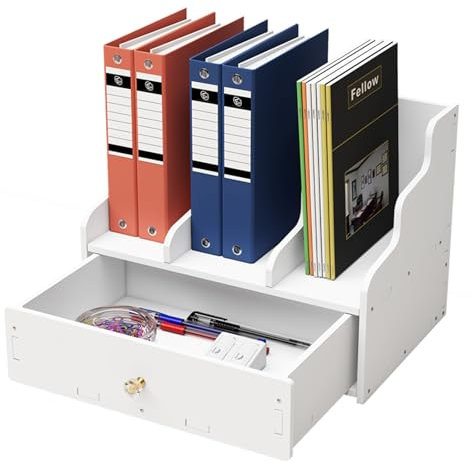 Xinfuquan Stehsammler A4,zeitschriftensammler,3 Fächer stehordner weiß,Dokumentenhalter,ablage schreibtisch mit Schublade für Buch,Bürobedarf,Schreibtisch Akten Organizer