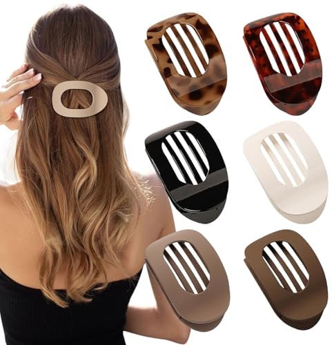 LynixTrade 6 Pcs Flat Hair Clips, Flat Claw Clip for Women Fine Hair, Strong Hold Hair Claw Clips for Thin and Thick Hair, Accessories for Women and Girls, Curved Flat Clips, Multicoloured