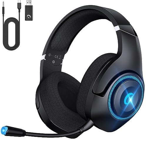 KAPEYDESI Cuffie da gioco wireless per PS5 PC, cuffie da gioco senza fili con microfono, stereo 3D, Bluetooth 5.2, cavo adattatore da 3,5 mm per Xbox Series Gamer (nero blu)