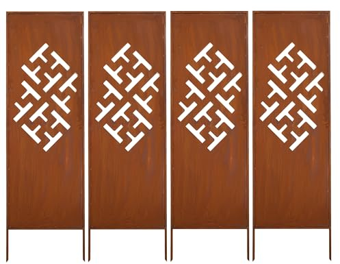 Kapaga - Sichtschutz Metall 4x - 160x50 cm - Edelrost - Rostoptik, Patina | für Garten und Terrasse - Corten, Sichtschutzelement - Sichtschutzwand - Gartendekoration Zaun - Rost (Strauch) (Muster 4)