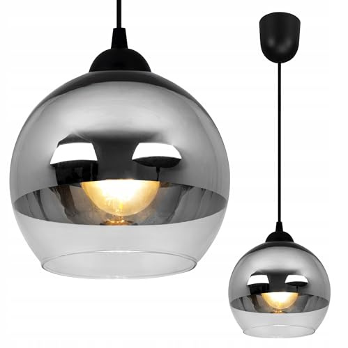 Light-Home Bergen Deckenleuchte Pendelleuchte - Deckenleuchter für Schlafzimmer Wohnzimmer und Küche im Loftstil - für 1 Lichtpunkt E27 - Glasschirm Kugel silber - Sockel schwarz